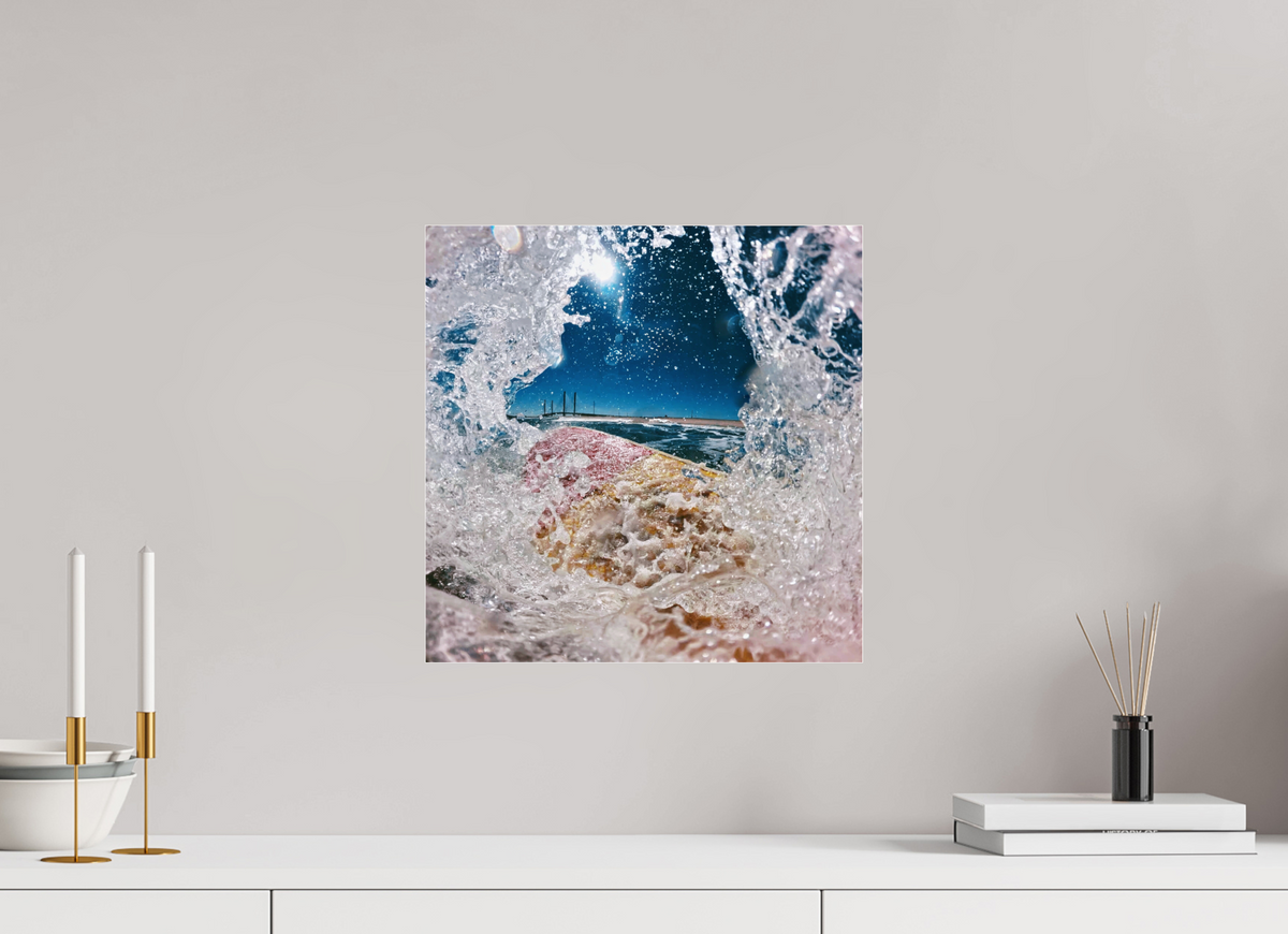 15 x 15″, Gallery Standard Acrylic Glass White Water Frame With Surfboard