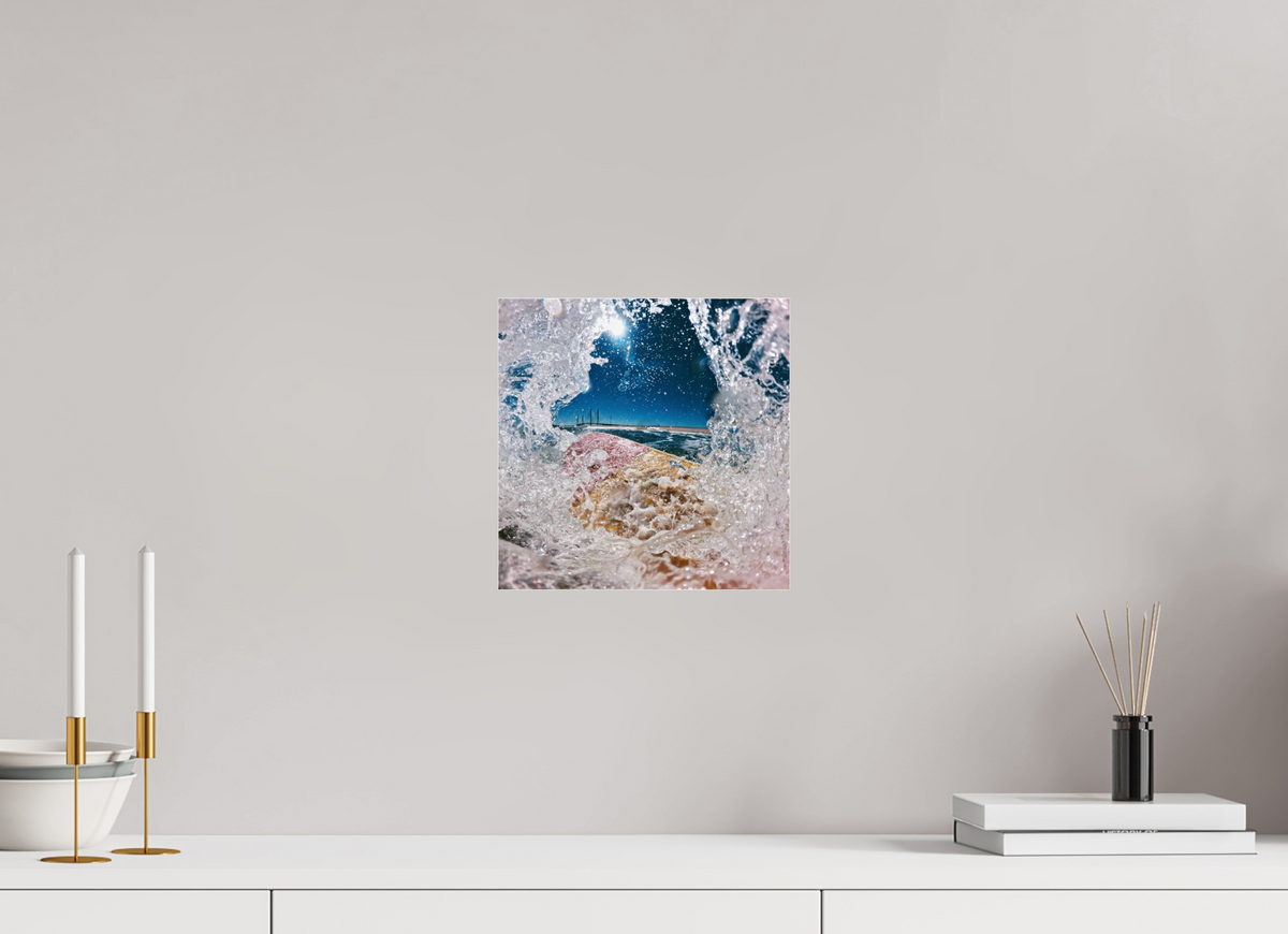 10 x 10″, Gallery Standard Acrylic Glass White Water Frame With Surfboard
